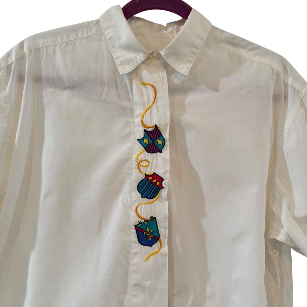Grandmacore Y2K Academia Cottagecore White Embroidered Button Up Blouse Cotton